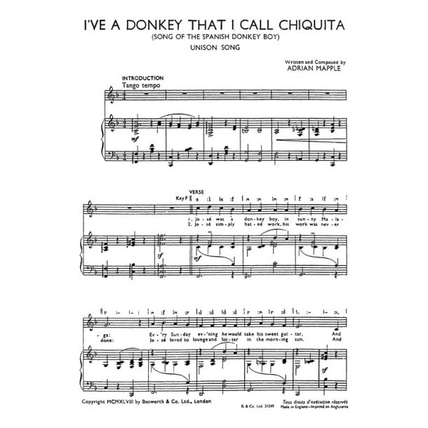 Mapple, A I've A Donkey Called Chiquita Unison/Piano