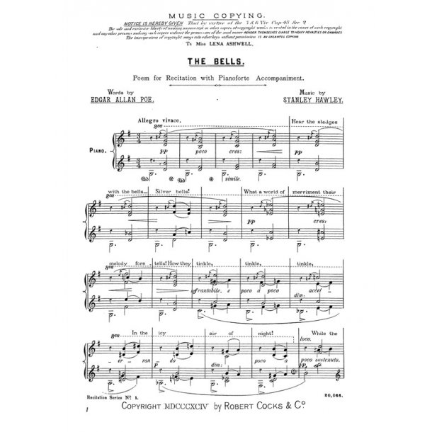 Hawley, S The Bells Recitation Piece No.1 Speaker And Piano