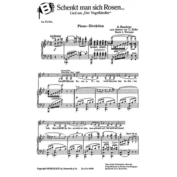 Zeller, C Schenkt Man Sich Rosen In Tirol Score And Parts