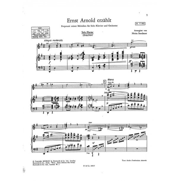Sandauer, H Ernst Arnold Erzahlt Orch Pf Sc/Pts