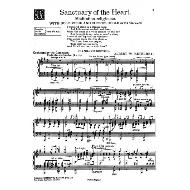 Ketelbey, Aw Sanctuary Of The Heart Orch Pf Sc/Pts