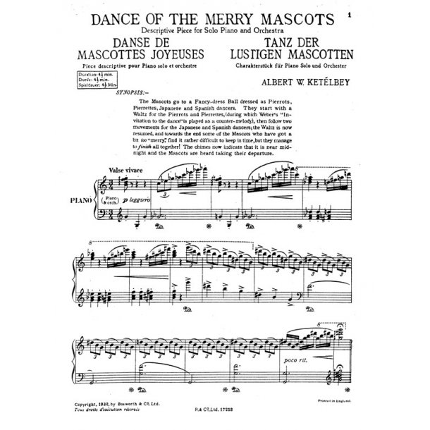 Ketelbey, Aw Dance Of The Merry Mascots Orch Pf Sc/Pts