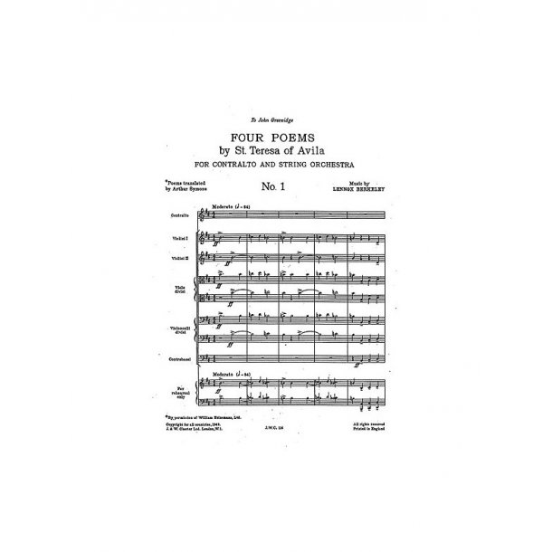 Lennox Berkeley: Four Poems By St. Teresa Of Avila Op.27