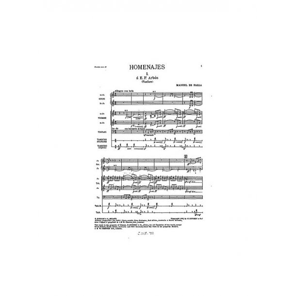 De Falla: Homenajes: Le Tombeau De Claude Debussy  (Miniature Score)