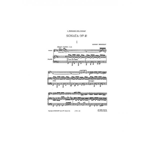 Lennox Berkeley: Sonata For Violin and Piano No.2, Op.1