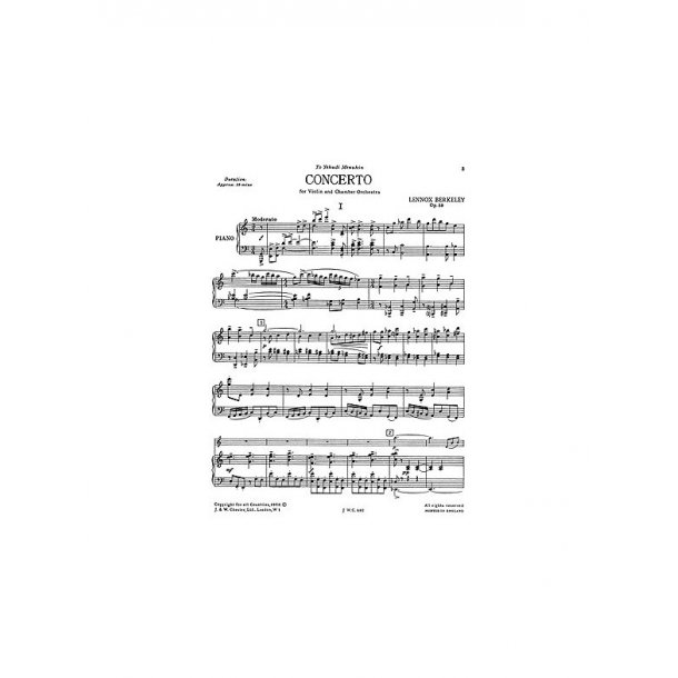 Lennox Berkeley: Concerto For Violin And Chamber Orchestra Op.59 (Violin/Piano Reduction)