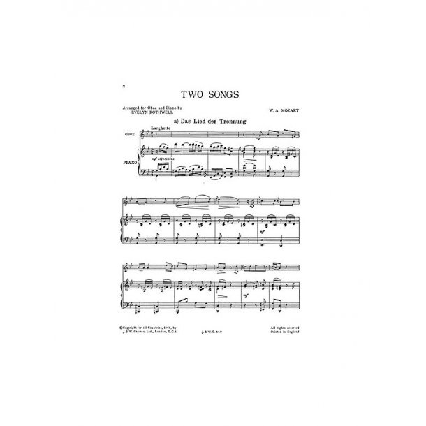 Mozart: Two Songs for Oboe and Piano