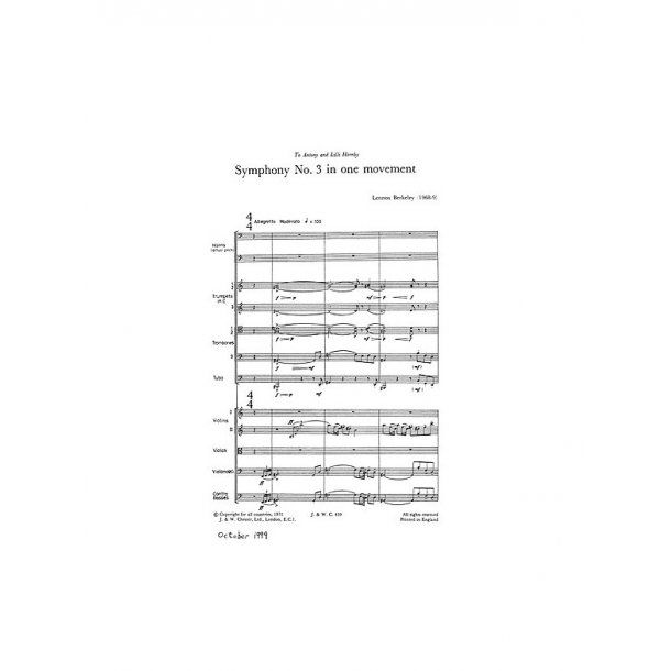 Lennox Berkeley: Symphony No.3 Op.74 (Miniature Score)