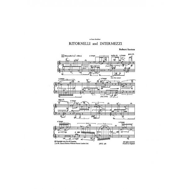 Robert Saxton: Ritornelli And Intermezzi for Piano