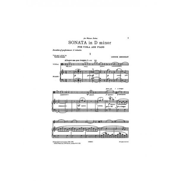 Lennox Berkeley: Sonata In D Minor For Viola and Piano