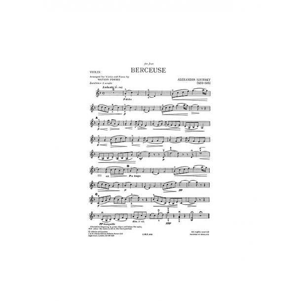 Ilyinsky: Berceuse for Violin with Piano acc.