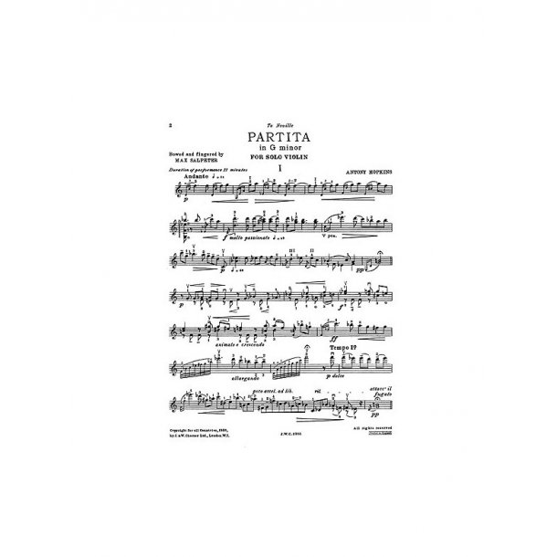 Antony Hopkins: Partita In G Minor Solo Violin