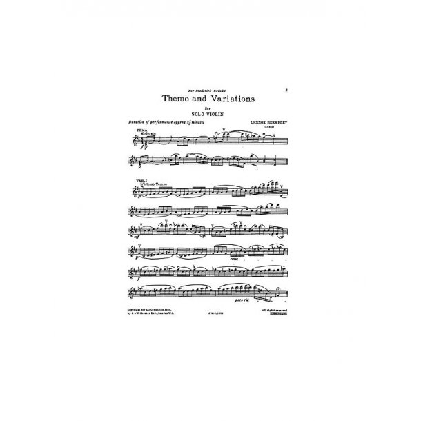 Lennox Berkeley: Theme And Variations Op. 33 No.1 for Solo Violin