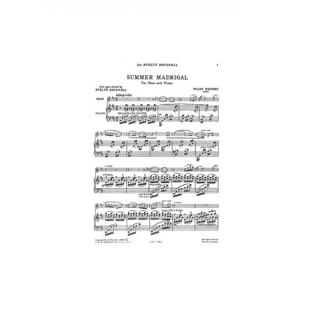 Holford, F Summer Madrigal Oboe And Piano