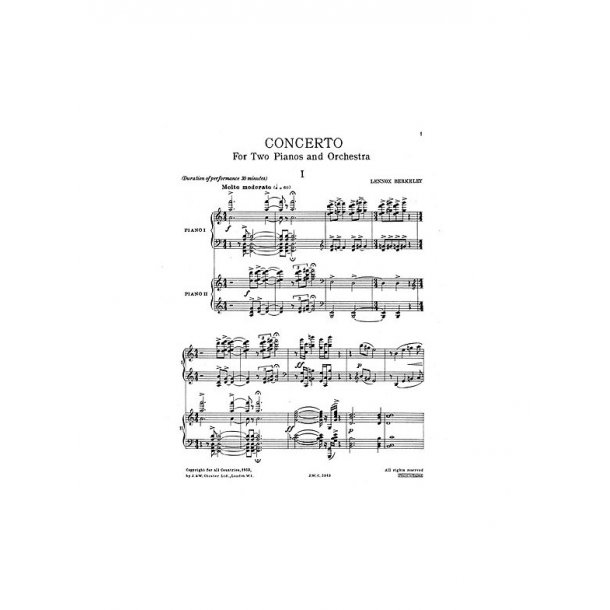 Lennox Berkeley: Concerto For 2 Pianos And Orchestra Op.30 (2 Pianos With Piano Reduction)