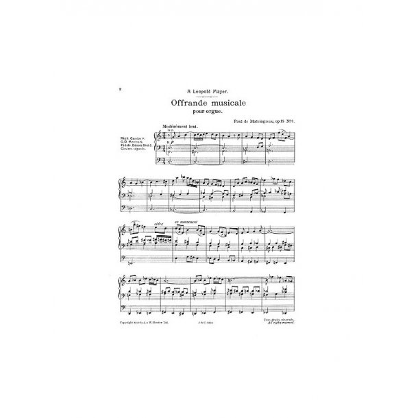 Paul De Maleingreau: Offrande Musicale Op.18 No.1