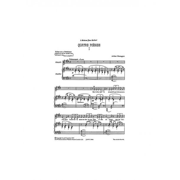 Honegger: Quatre Poemes for Medium Voice and Piano