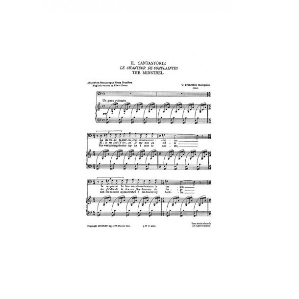 Malipiero: Il Cantastorie Baritone From Sette Canzoni for Baritone Solo with Piano acc.