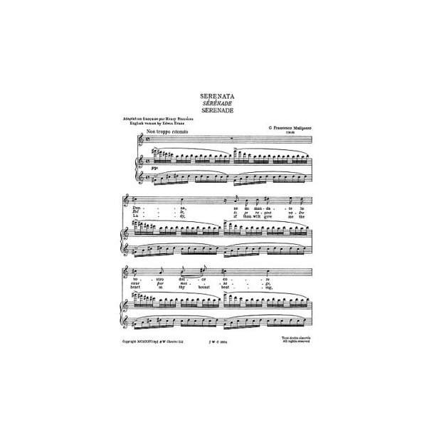 Malipiero: Serenata From Sette Canzoni for Tenor Solo with Piano acc.