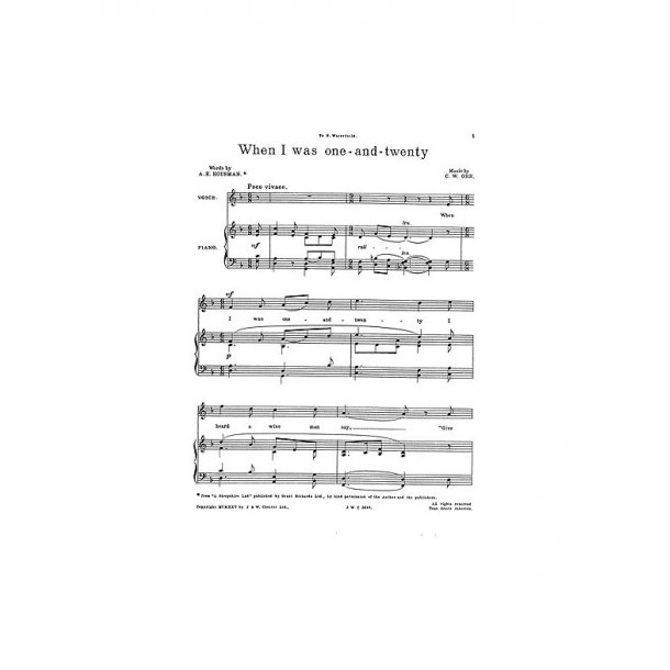 C.W. Orr:  When I Was One And Twenty for High Voice and Piano
