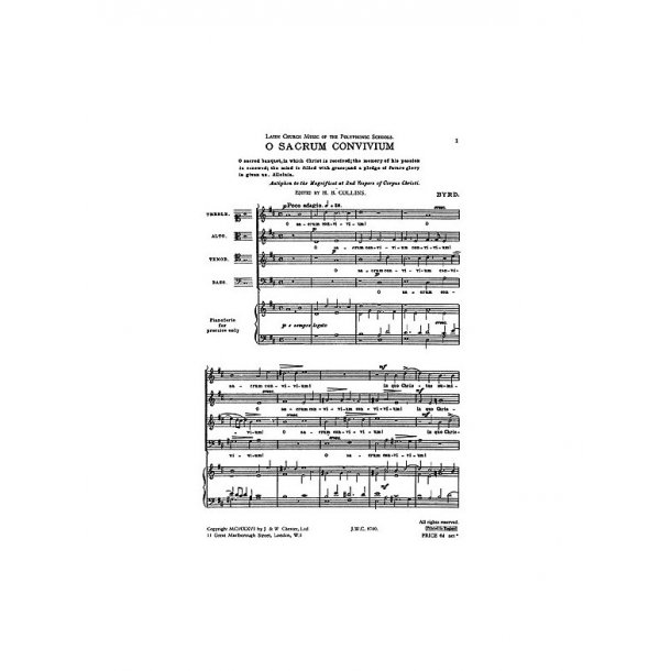 William Byrd: O Sacrum Convivium (Collins) Satb  (L)