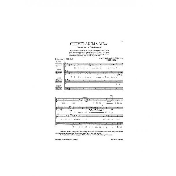 Palestrina: Sitivit Anima Mea SATB