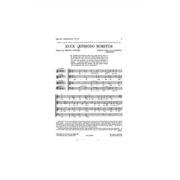 Victoria  Ecce Quomodo Moritur (Tenebrae Responsories No.15) Satb