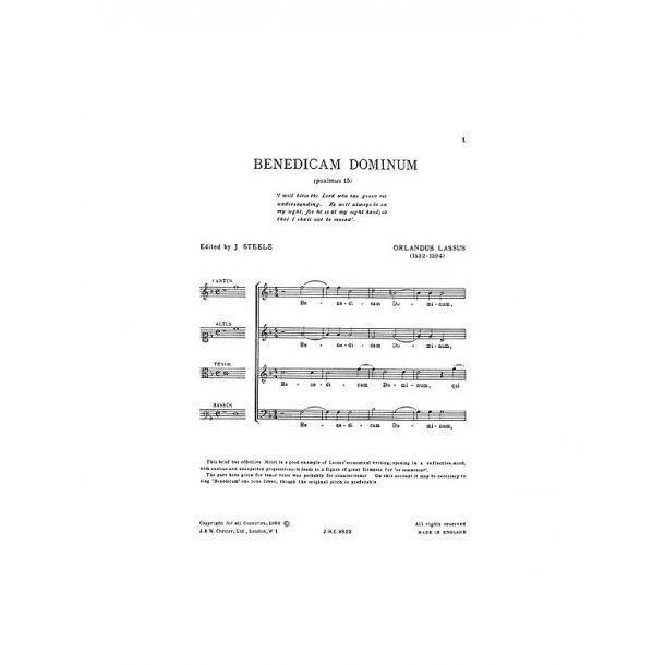Orlando Lassus: Benedicam Dominum (Steele) SATB