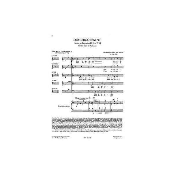 Victoria: Dum Ergo Essent SSATB