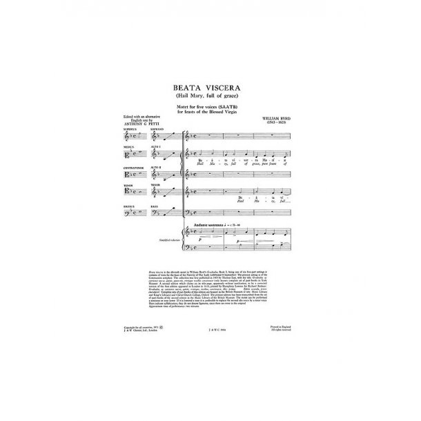 Byrd, W Beati Viscera Ssatb/Pf Red.(L/E)(Hail Mary Full Of Grace)