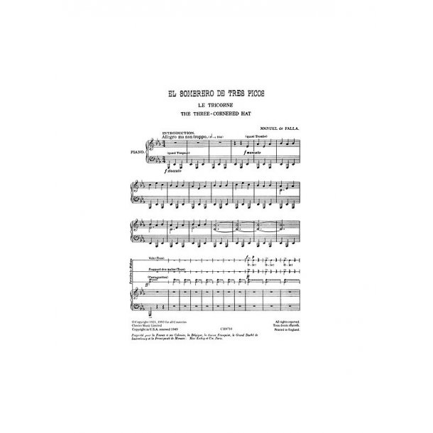 Manuel De Falla: The Three-Cornered Hat (Vocal Score)