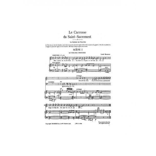 Lord Berners: Le Carrosse Du Saint Sacrement (Vocal Score)