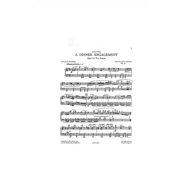 Lennox Berkeley: A Dinner Engagement Op.45 (Vocal Score)