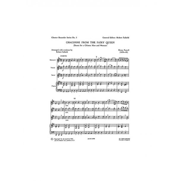 Purcell, H Chaconne From The Fairy Queen Chester Recorder Series No.3