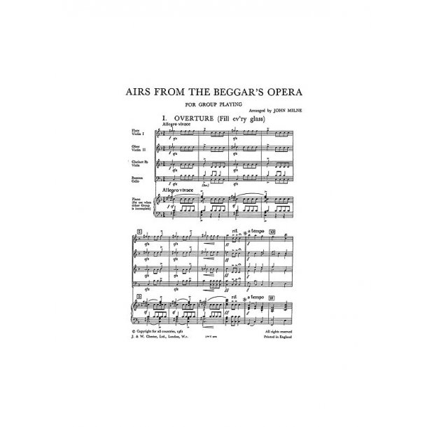 Milne, J Airs From The Beggar's Opera Score And Parts