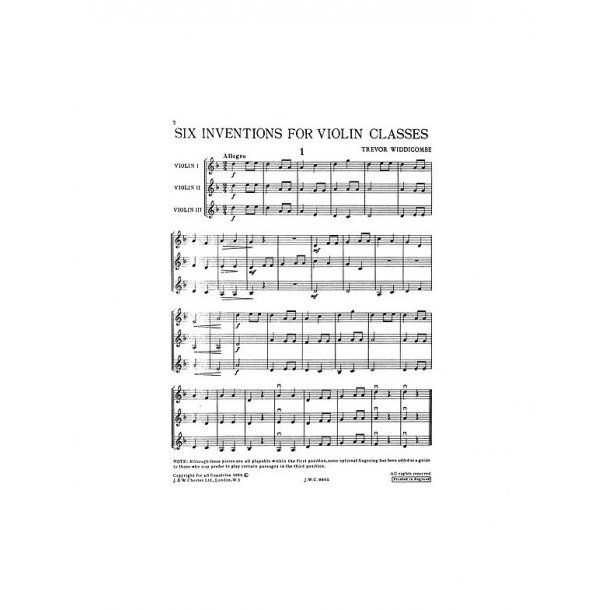 Widdicombe, T Six Inventions For Violin Classes Score And Parts