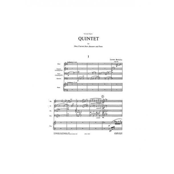 Lennox Berkeley: Quintet Op.90 (Score and Parts)