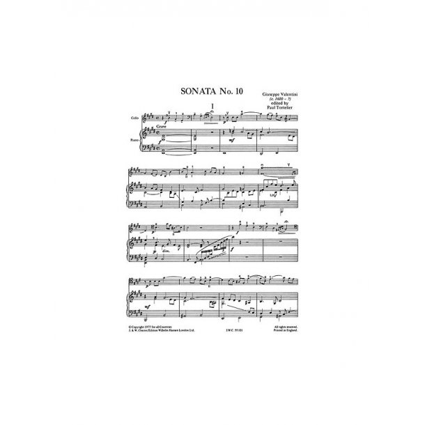 Giuseppe Valentini: Sonata No.10 In E Major For Cello and Piano