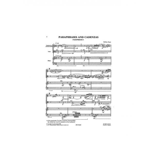 Anthony Payne: Paraphrases And Cadenzas (Score)
