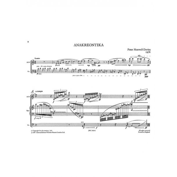 Peter Maxwell Davies: Anakreontika (Performing Score)