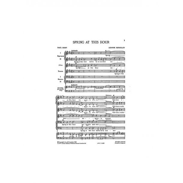 Lennox Berkeley: Spring At This Hour Op.37 No.2
