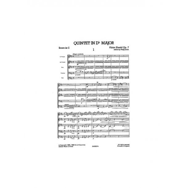 Ewald Quintet In Db Major (Score And Parts)