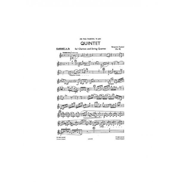 Benjamin Frankel: Quintet For Clarinet And String Quartet (Parts)
