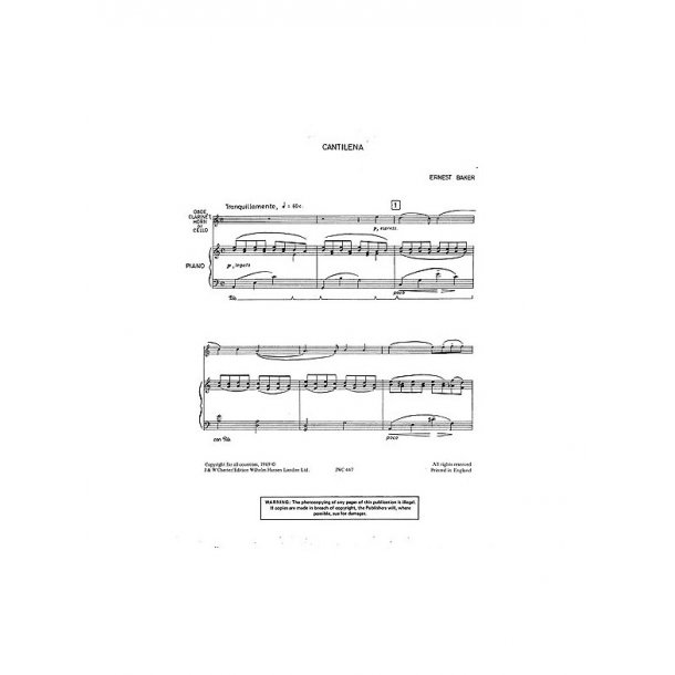 Ernest Baker: Cantilena For Cello And Piano