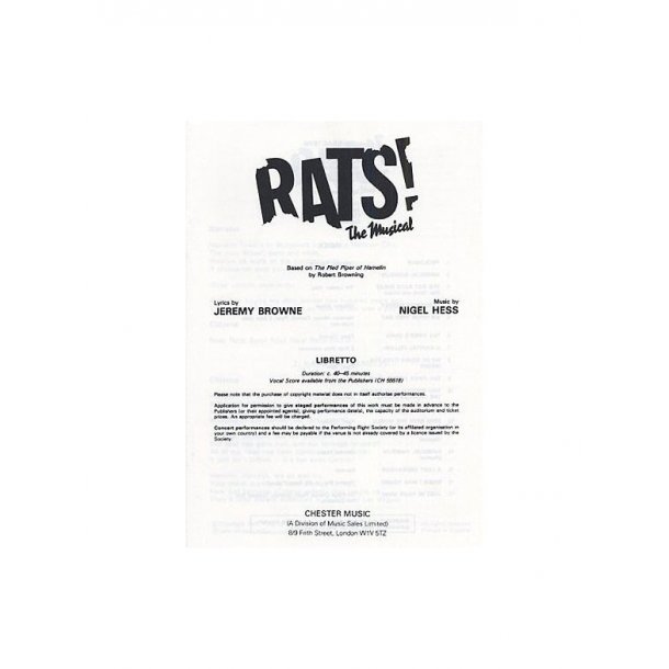 Nigel Hess: Rats! The Musical (Libretto) 10+ Copies