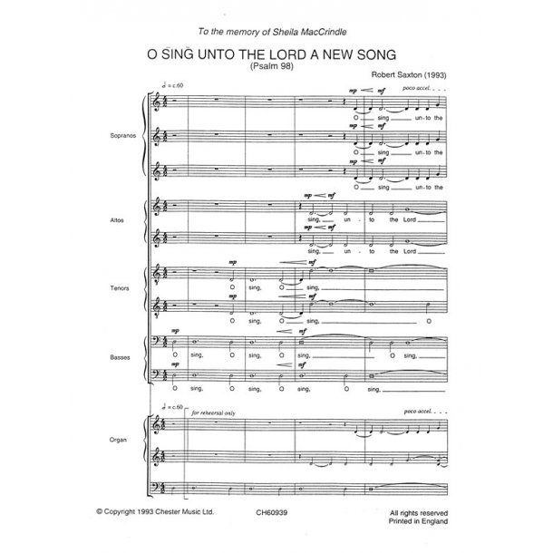 Robert Saxton: O Sing Unto The Lord