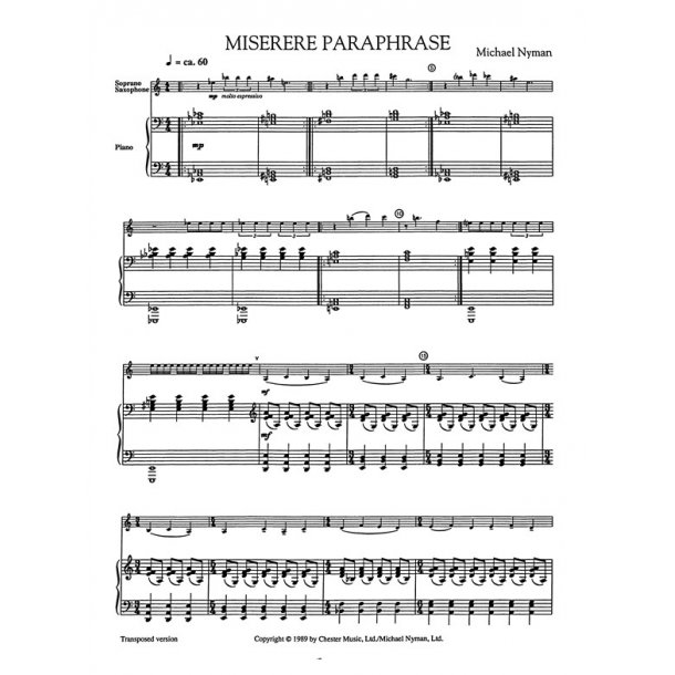 Michael Nyman: Miserere Paraphrase (Saxophone/Piano)
