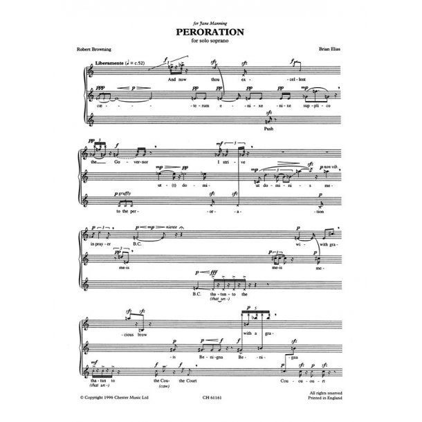 Brian Elias: Peroration For Soprano