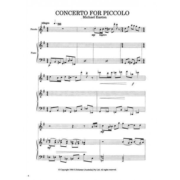Easton Piccolo Concerto Picc/Pf Red