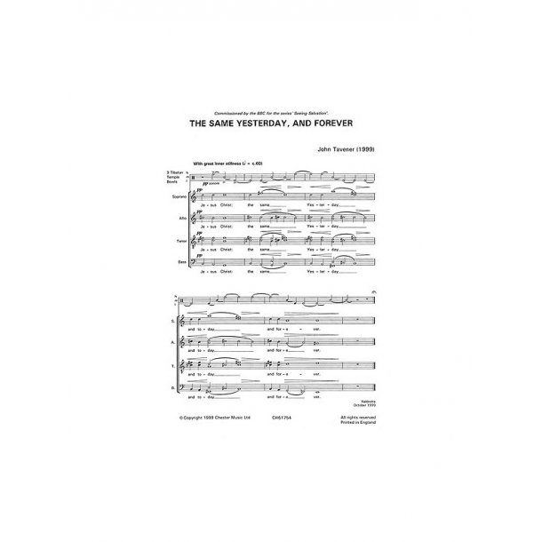 John Tavener: The Same Yesterday, Today And Forever (Score)